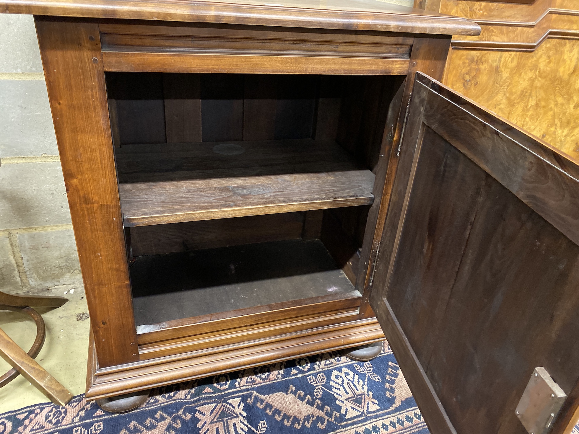 An 18th century style French cherry side cabinet, width 82cm, depth 51cm, height 92cm